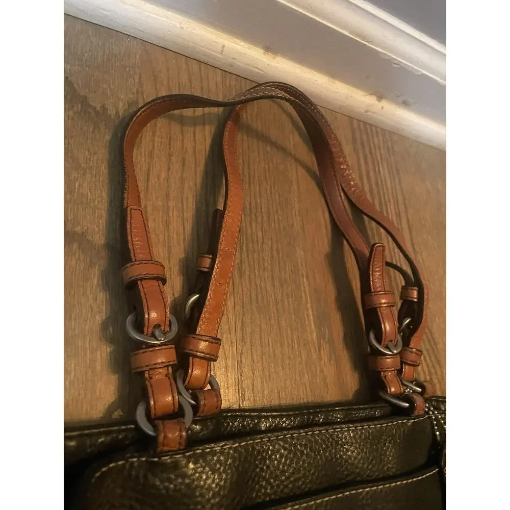 COACH Chelsea Black Pebbled Leather w/Dbl Straps‎ in Saddle Leather